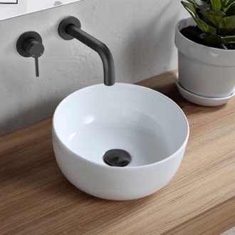 Bathroom Sink Small Vessel Sink, White Ceramic, Round CeraStyle 077600-U